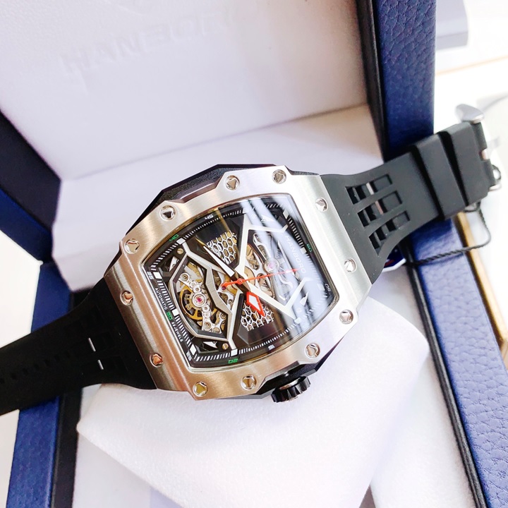 Đồng Hồ Hanboro Hở 2 Van Tim |Nam Giới |Mặt Oval |Tian Silver |Máy Cơ (Automatic) |Size Lớn 43x50mm |Donghogiatot.vn