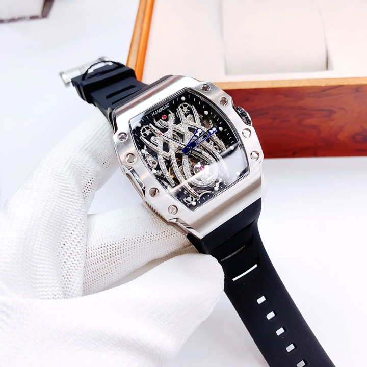 Đồng Hồ Hanboro Mặt Nhện |Nam Giới |Mặt Oval Silver |Dây Cao Su |Máy Cơ (Tự Động) |Size 40x50mm |Donghogiatot.vn