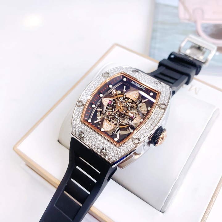 Đồng Hồ Hanboro Mặt Oval |Demi Rose Gold |Nam Giới |Dây Cao Su |Máy Cơ (Tự Động) |Size 40x50mm |Donghogiatot.vn