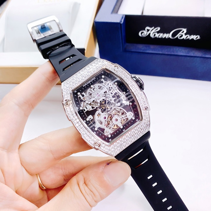 Đồng Hồ Hanboro Big Bang |Nam Giới |Mặt Oval |Đá Trắng Silver |Máy Cơ (Automatic) |Size 40x48mm |Donghogiatot.vn