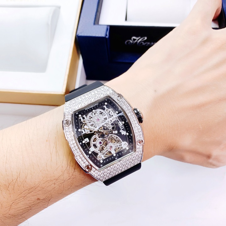 Đồng Hồ Hanboro Big Bang |Nam Giới |Mặt Oval |Đá Trắng Silver |Máy Cơ (Automatic) |Size 40x48mm |Donghogiatot.vn