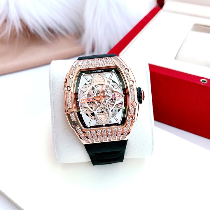 Đồng Hồ Hanboro HOT 2023 |Nam Giới |Mặt Oval |Đá Rose Gold |Máy Cơ (Automatic) |Size 40x50mm |Donghogiatot.vn