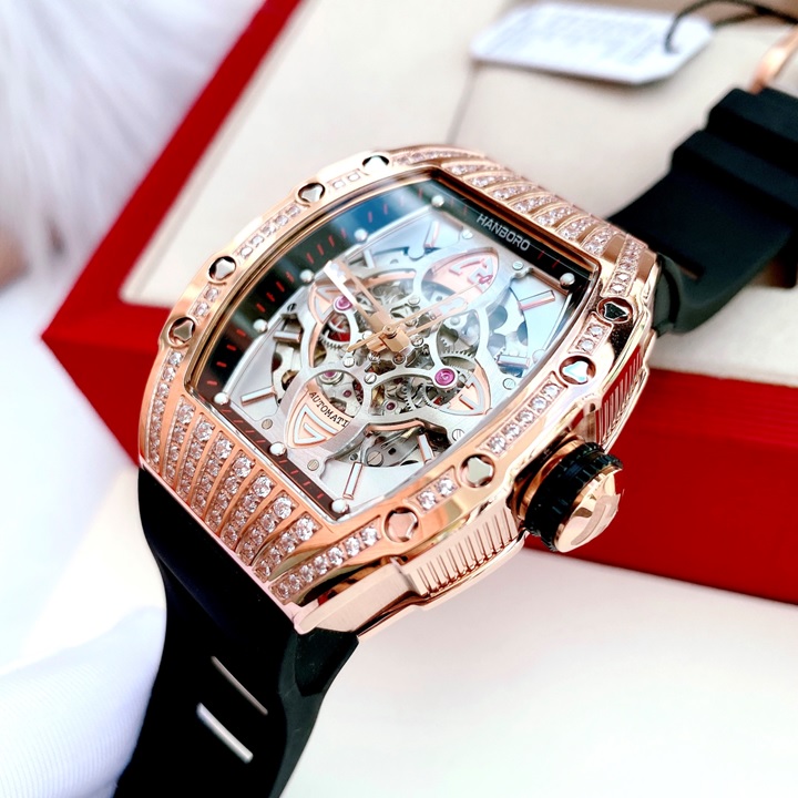 Đồng Hồ Hanboro HOT 2023 |Nam Giới |Mặt Oval |Đá Rose Gold |Máy Cơ (Automatic) |Size 40x50mm |Donghogiatot.vn