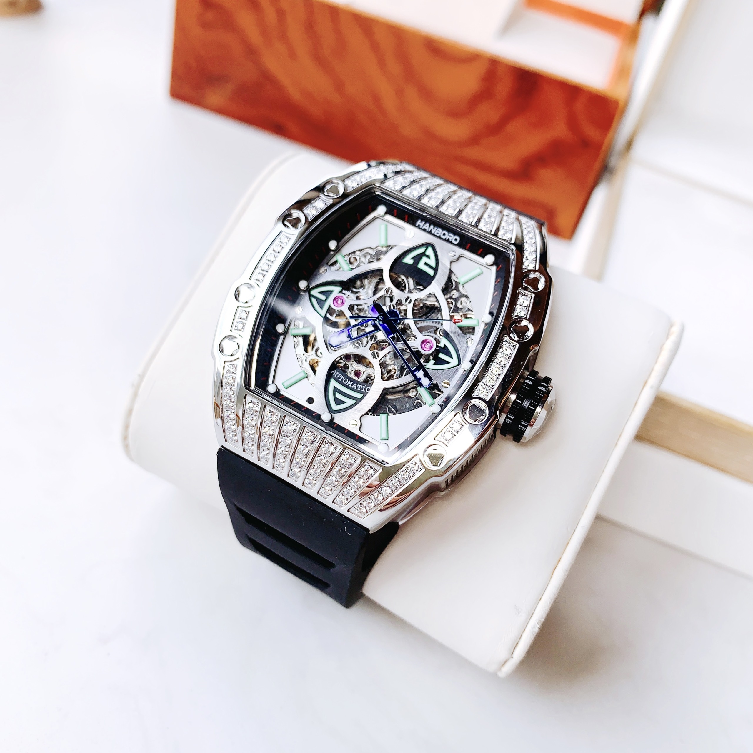 Đồng Hồ Hanboro HOT 2023 |Mặt Oval |Nam Giới |Dây Cao Su |Máy Cơ (Automatic) |Size 40x50mm |Donghogiatot.vn