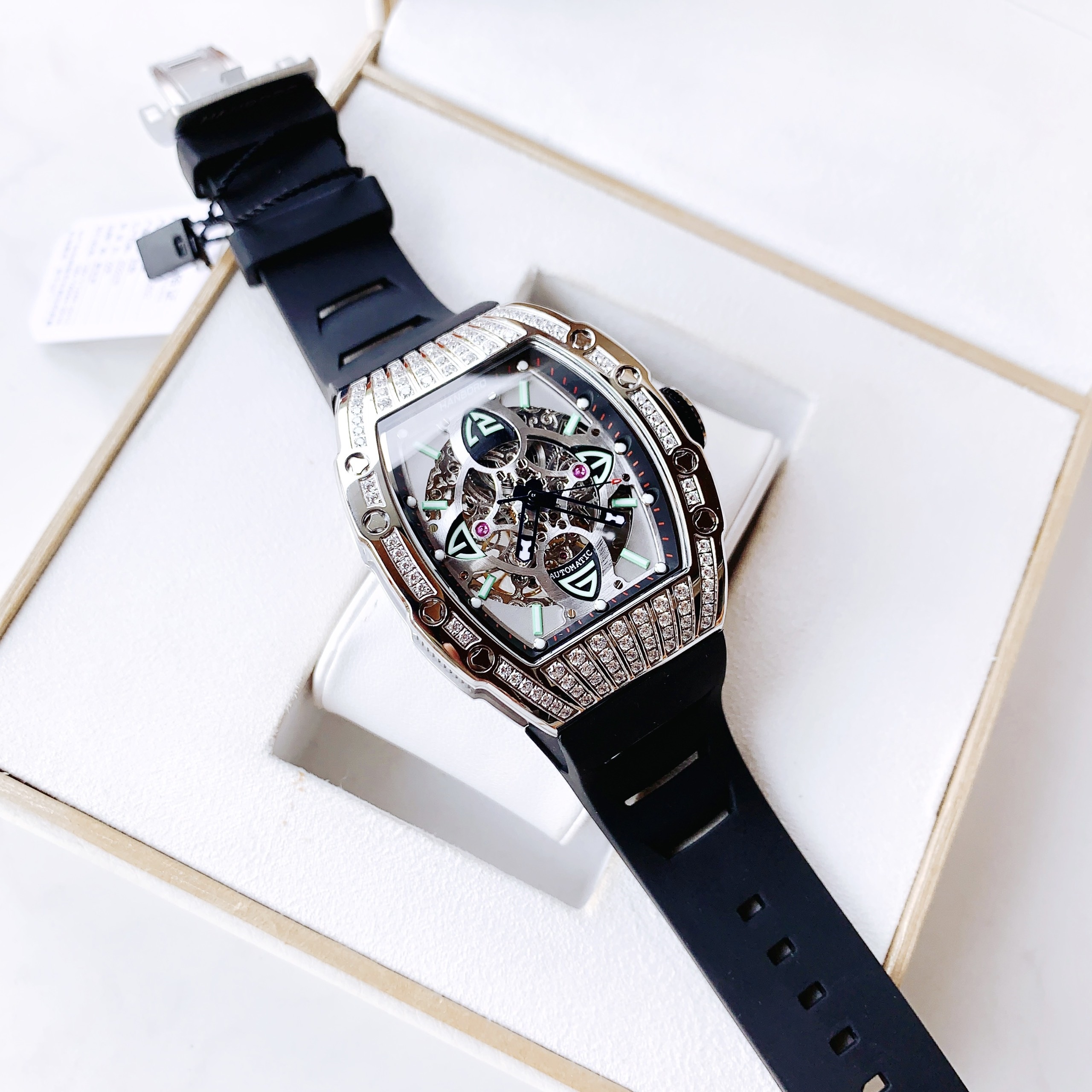 Đồng Hồ Hanboro HOT 2023 |Mặt Oval |Nam Giới |Dây Cao Su |Máy Cơ (Automatic) |Size 40x50mm |Donghogiatot.vn