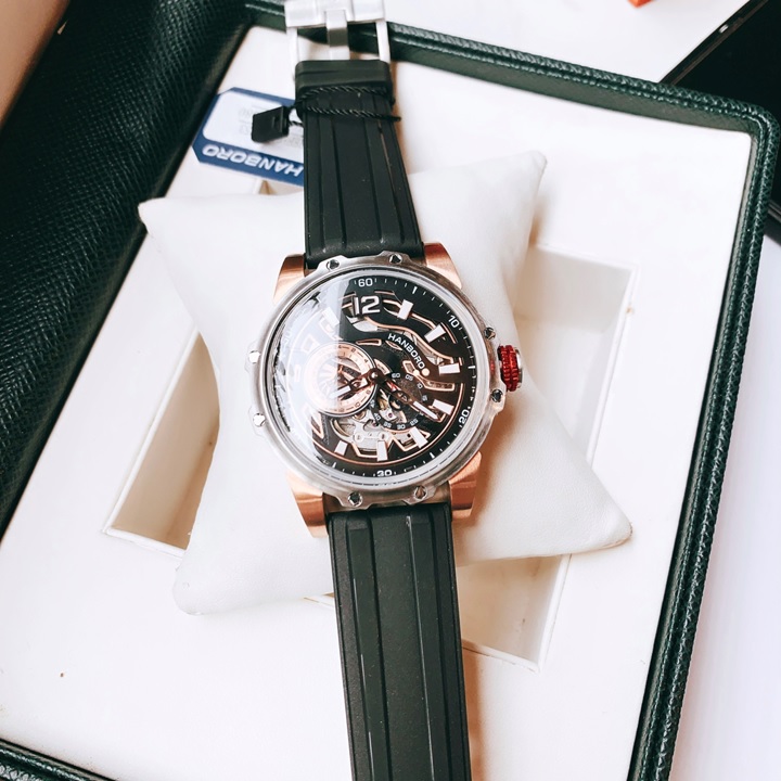 Đồng Hồ Hanboro Bão Cát Sa Mạc |Nam Giới |Dây Cao Su |Mặt Đen |Máy Cơ (Automatic) |Size 40mm |Donghogiatot.vn