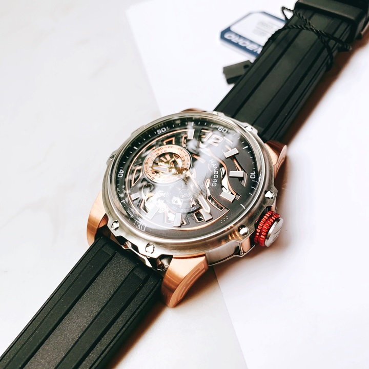 Đồng Hồ Hanboro Bão Cát Sa Mạc |Nam Giới |Dây Cao Su |Mặt Đen |Máy Cơ (Automatic) |Size 40mm |Donghogiatot.vn
