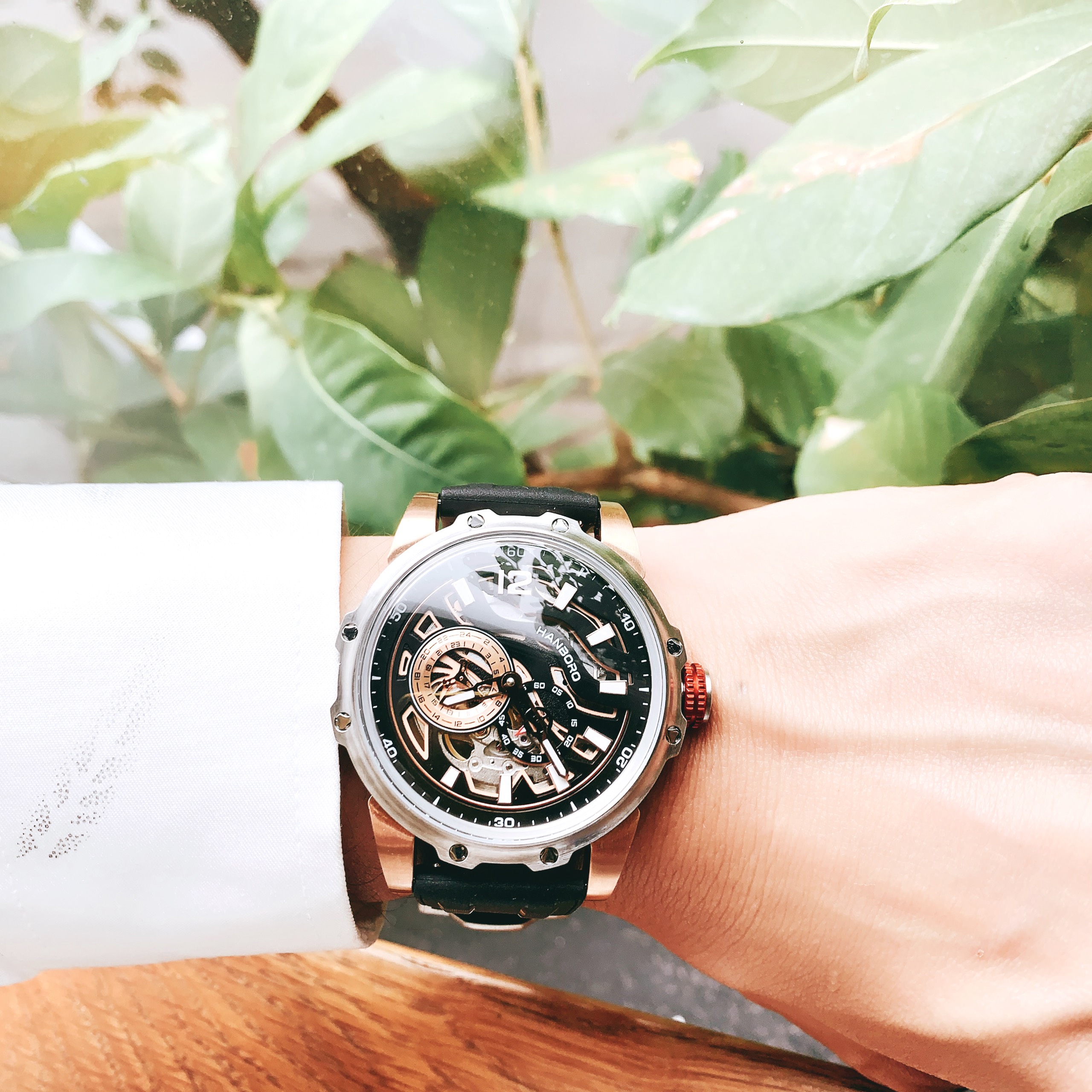 Đồng Hồ Hanboro Bão Cát Sa Mạc |Nam Giới |Dây Cao Su |Mặt Đen |Máy Cơ (Automatic) |Size 40mm |Donghogiatot.vn