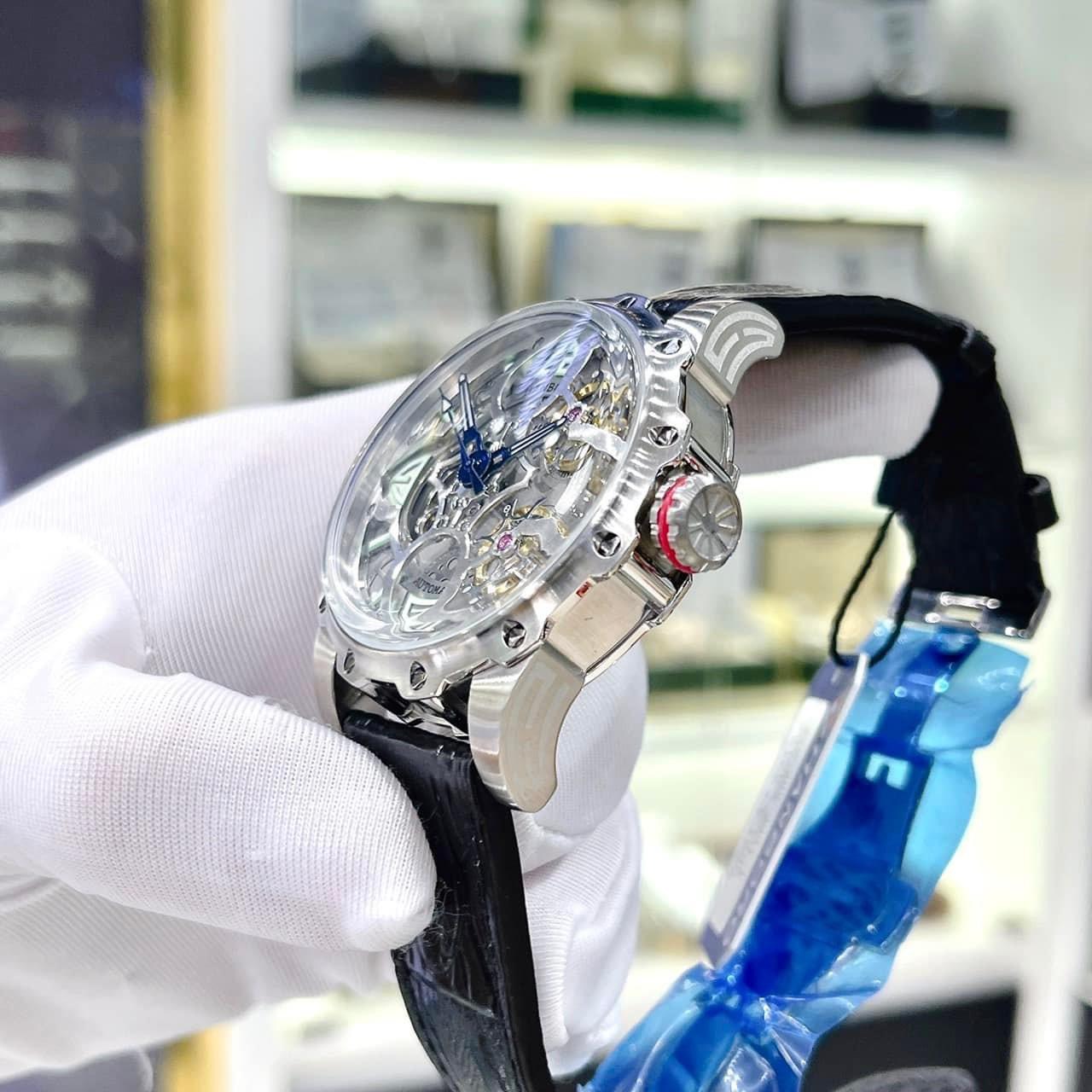 Đồng Hồ Hanboro Mặt Cỏ 4 Lá |Nam Giới |Dây Da |Trắng Silver |Máy Lộ Cơ (Automatic) |Size 43mm |Donghogiatot.vn