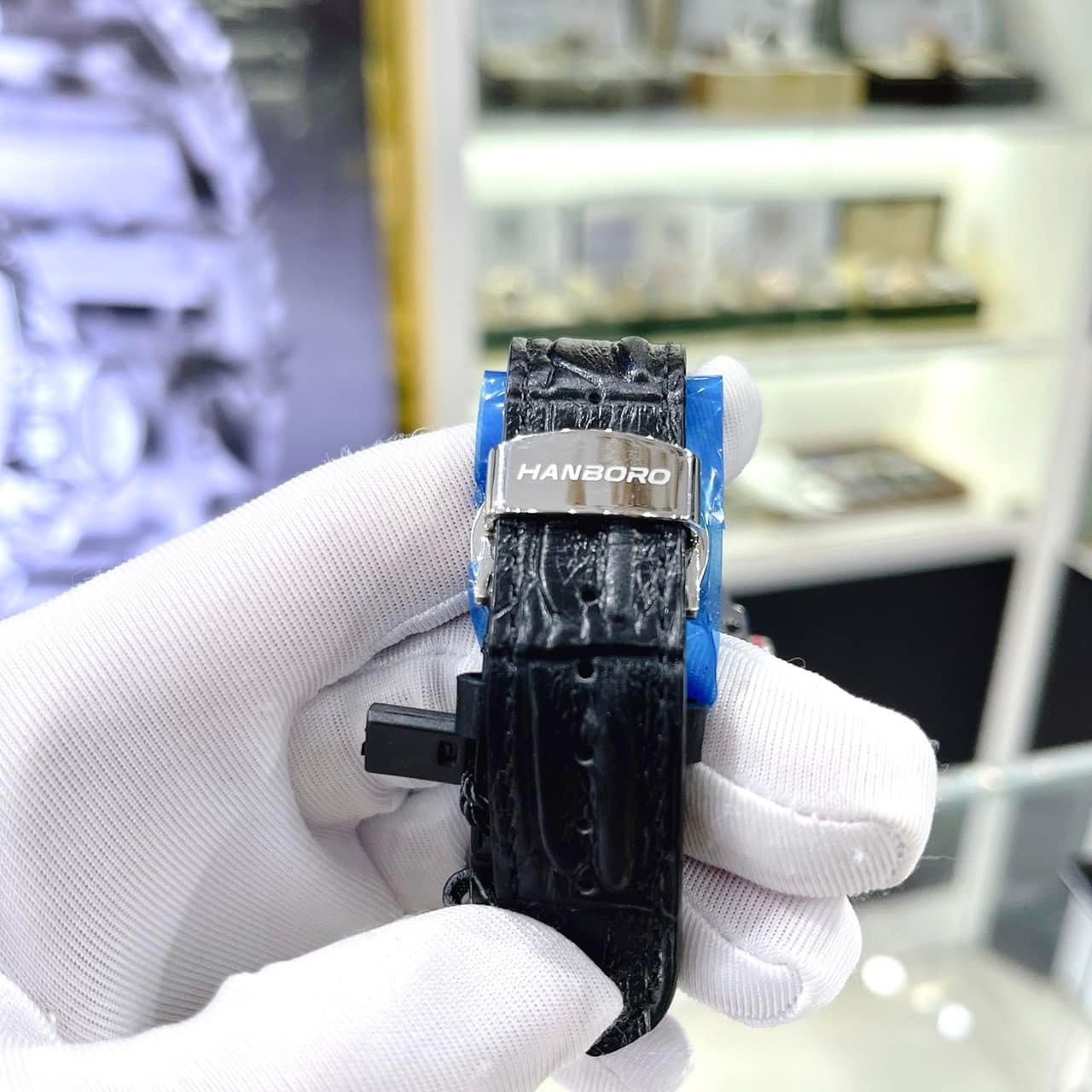 Đồng Hồ Hanboro Mặt Cỏ 4 Lá |Nam Giới |Dây Da |Trắng Silver |Máy Lộ Cơ (Automatic) |Size 43mm |Donghogiatot.vn