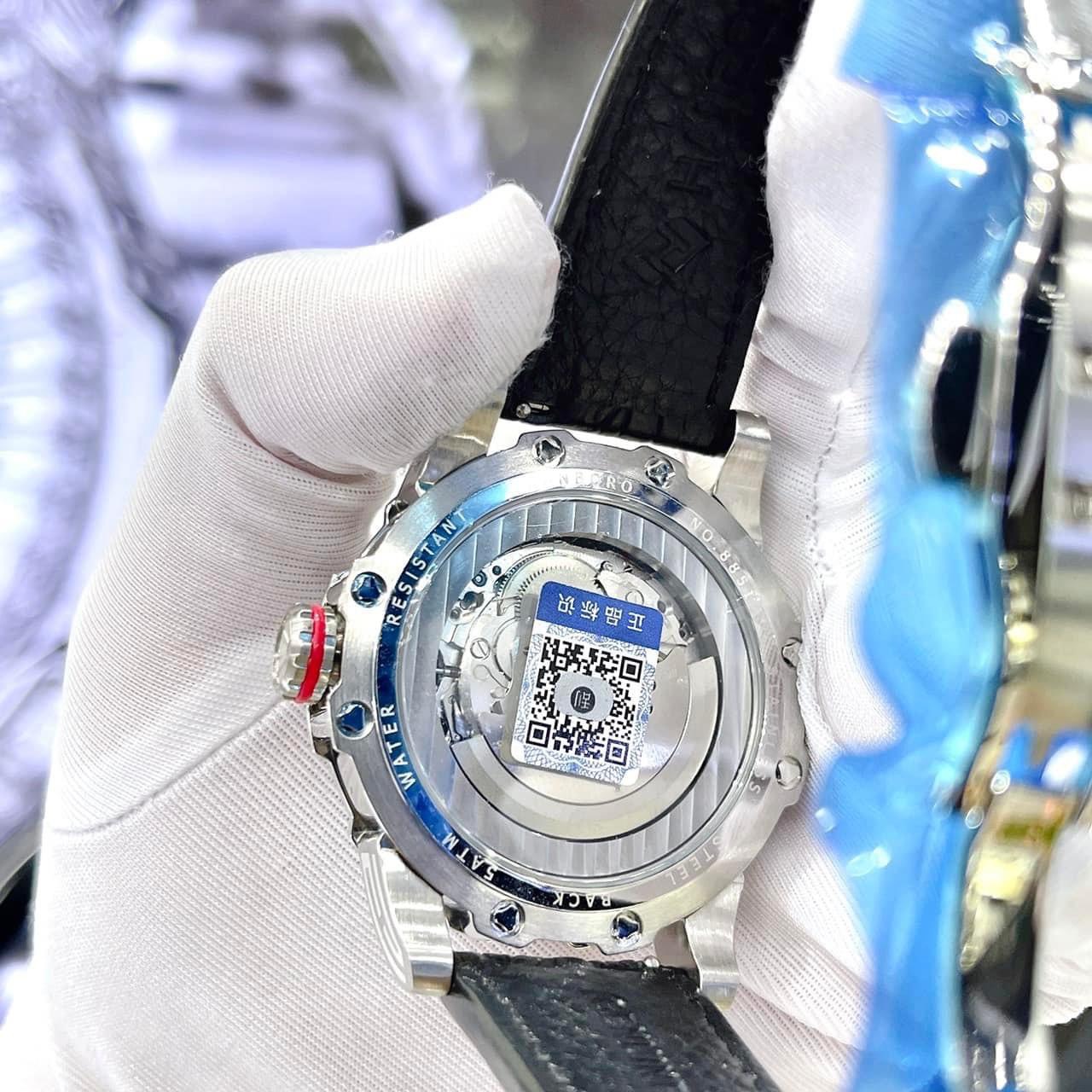 Đồng Hồ Hanboro Mặt Cỏ 4 Lá |Nam Giới |Dây Da |Trắng Silver |Máy Lộ Cơ (Automatic) |Size 43mm |Donghogiatot.vn