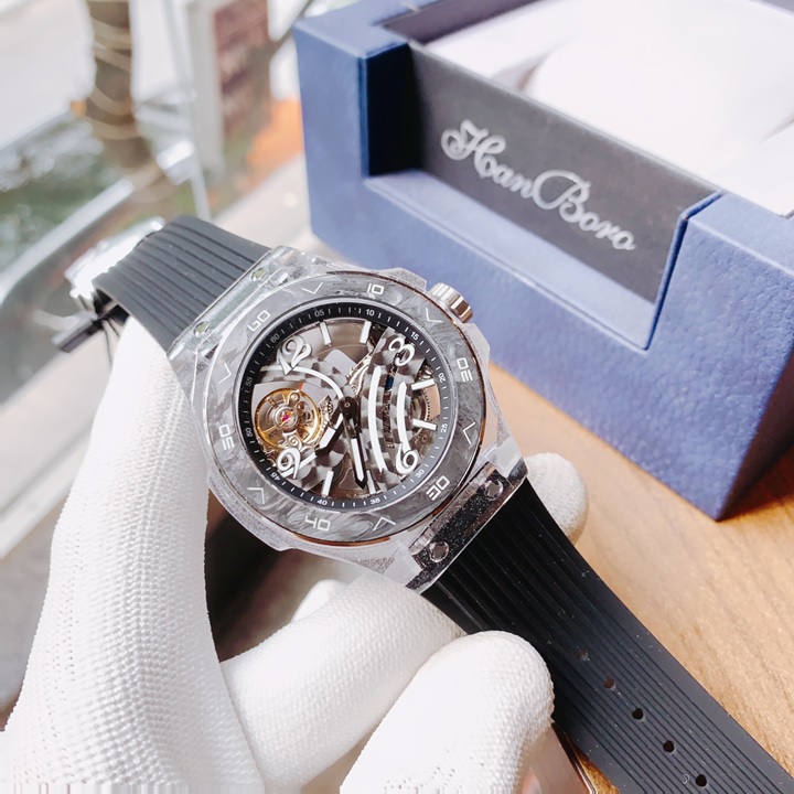 Đồng Hồ Hanboro Vỏ Silicone |Phát Sáng |Nam Giới |Dây Cao Su |Máy Lộ Cơ (Automatic) |Size 43mm |Donghogiatot.vn