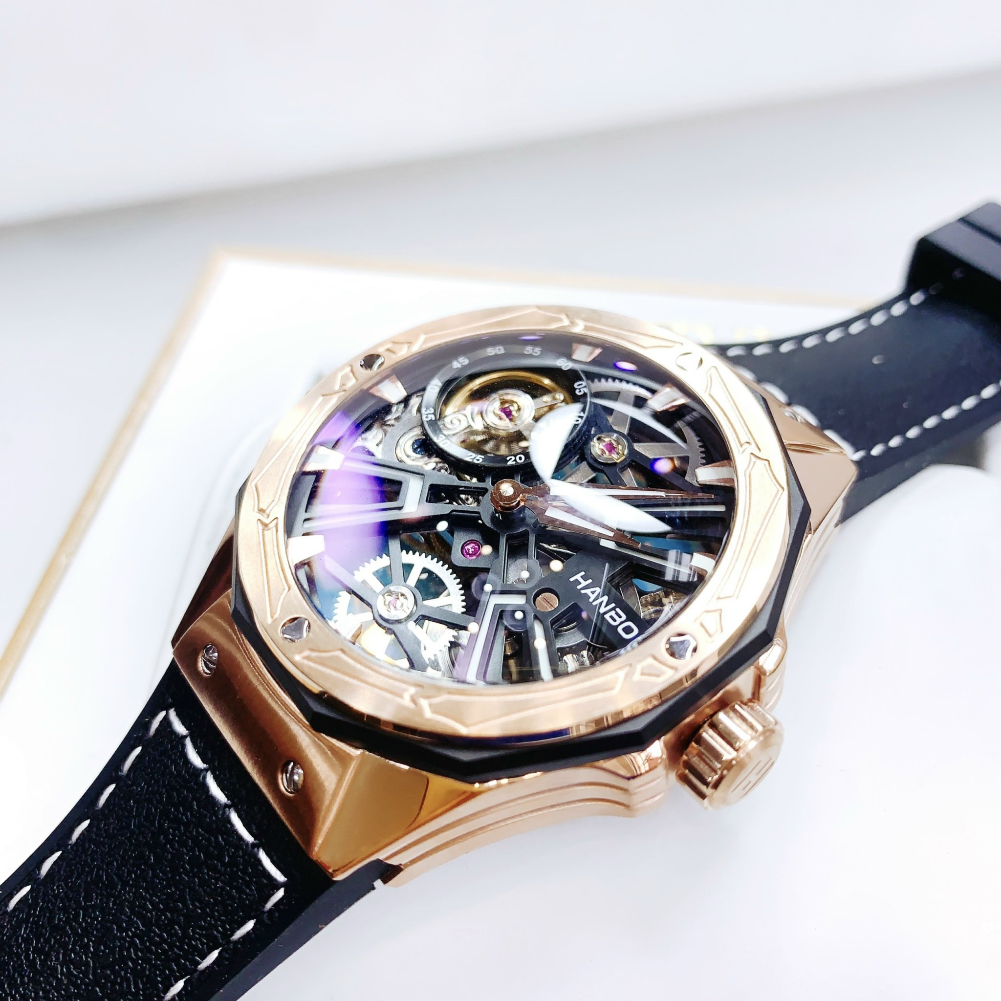 Đồng Hồ Hanboro Skeleton |Rose Gold |Nam Giới |Dây Cao Su |Máy Lộ Cơ (Automatic) |Size 45mm \Donghogiatot.vn