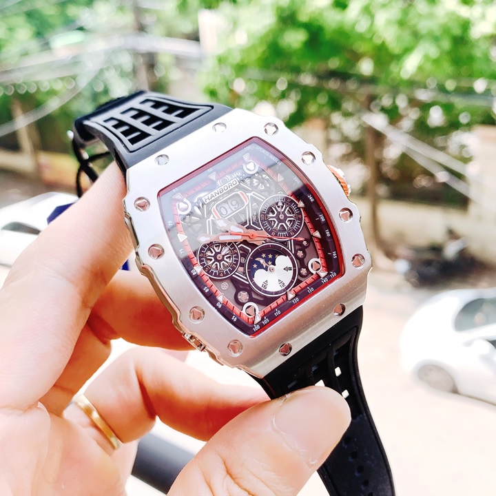Đồng Hồ Hanboro Lịch Moonphase |Nam Giới |Mặt Oval |Dây Cao Su |Máy Cơ (Tự Động) |Size 40x50mm |Donghogiatot.vn