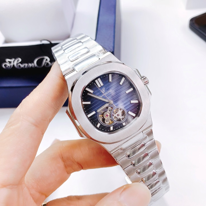 Đồng Hồ Hanboro Patek Philippe |Nam Giới |Mặt Xanh |Dây Kim Loại |Máy Automatic |Size 42mm |Donghogiatot.vn