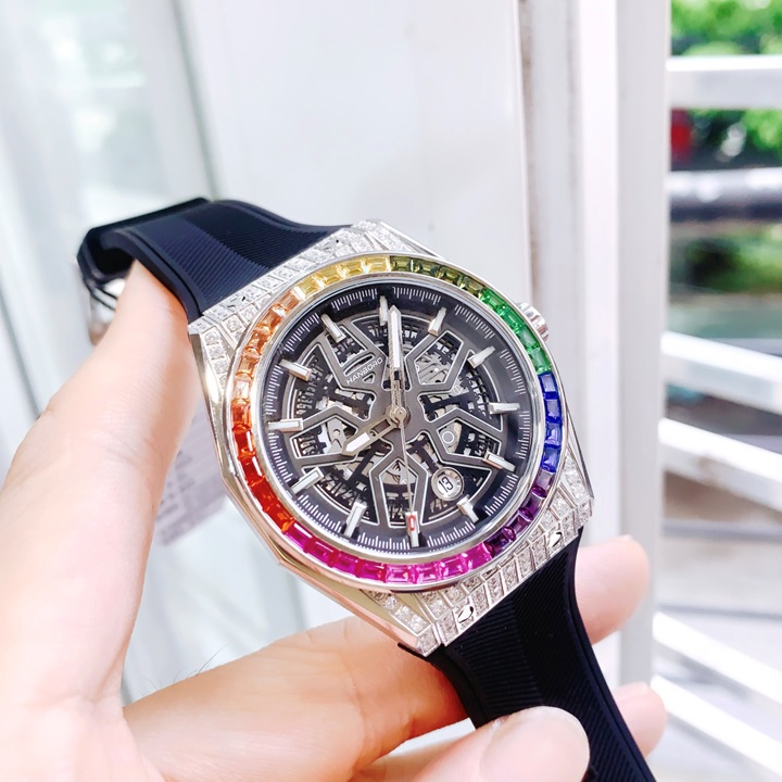 Đồng Hồ Hanboro Mặt Đá 7 Màu |Nam Giới |Mặt Tròn |Dây Silicone |Máy Cơ (Tự Động) |Size 42mm |Donghogiatot.vn