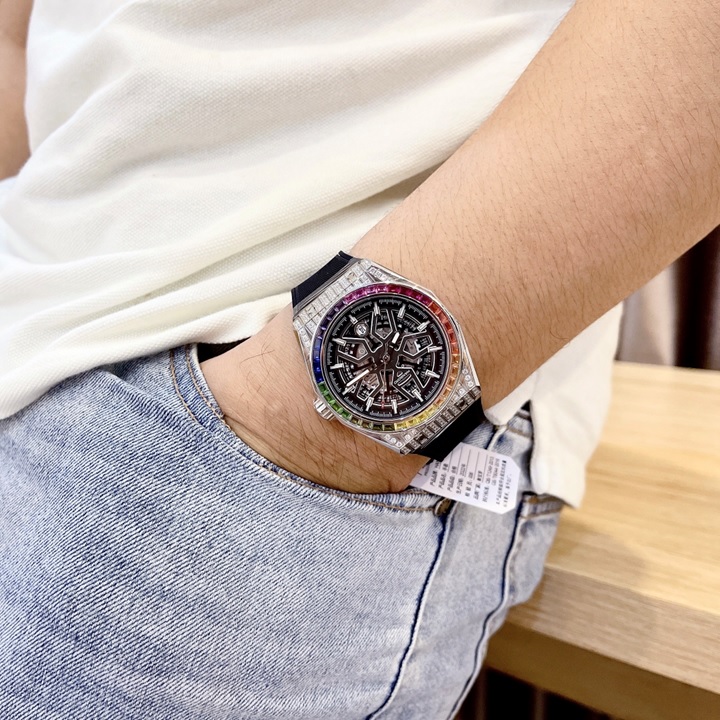 Đồng Hồ Hanboro Mặt Đá 7 Màu |Nam Giới |Mặt Tròn |Dây Silicone |Máy Cơ (Tự Động) |Size 42mm |Donghogiatot.vn