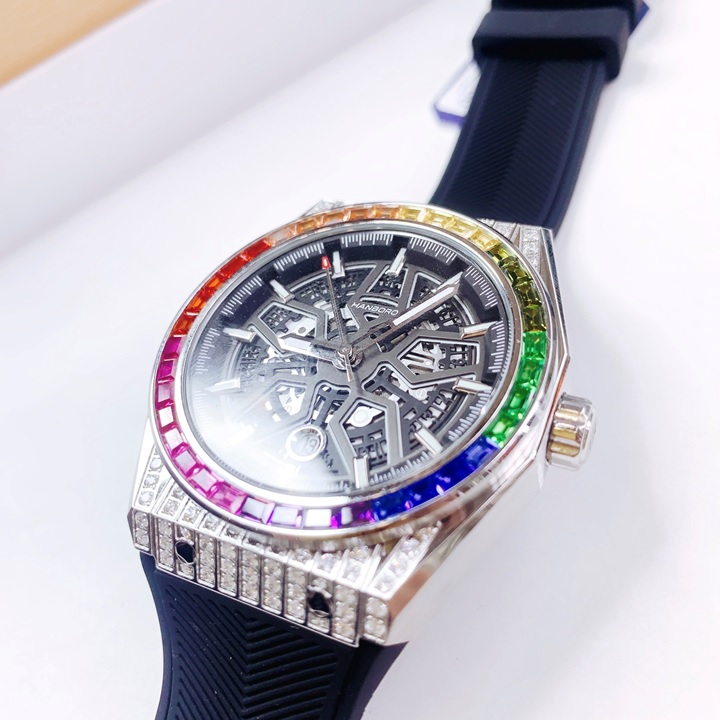 Đồng Hồ Hanboro Mặt Đá 7 Màu |Nam Giới |Mặt Tròn |Dây Silicone |Máy Cơ (Tự Động) |Size 42mm |Donghogiatot.vn