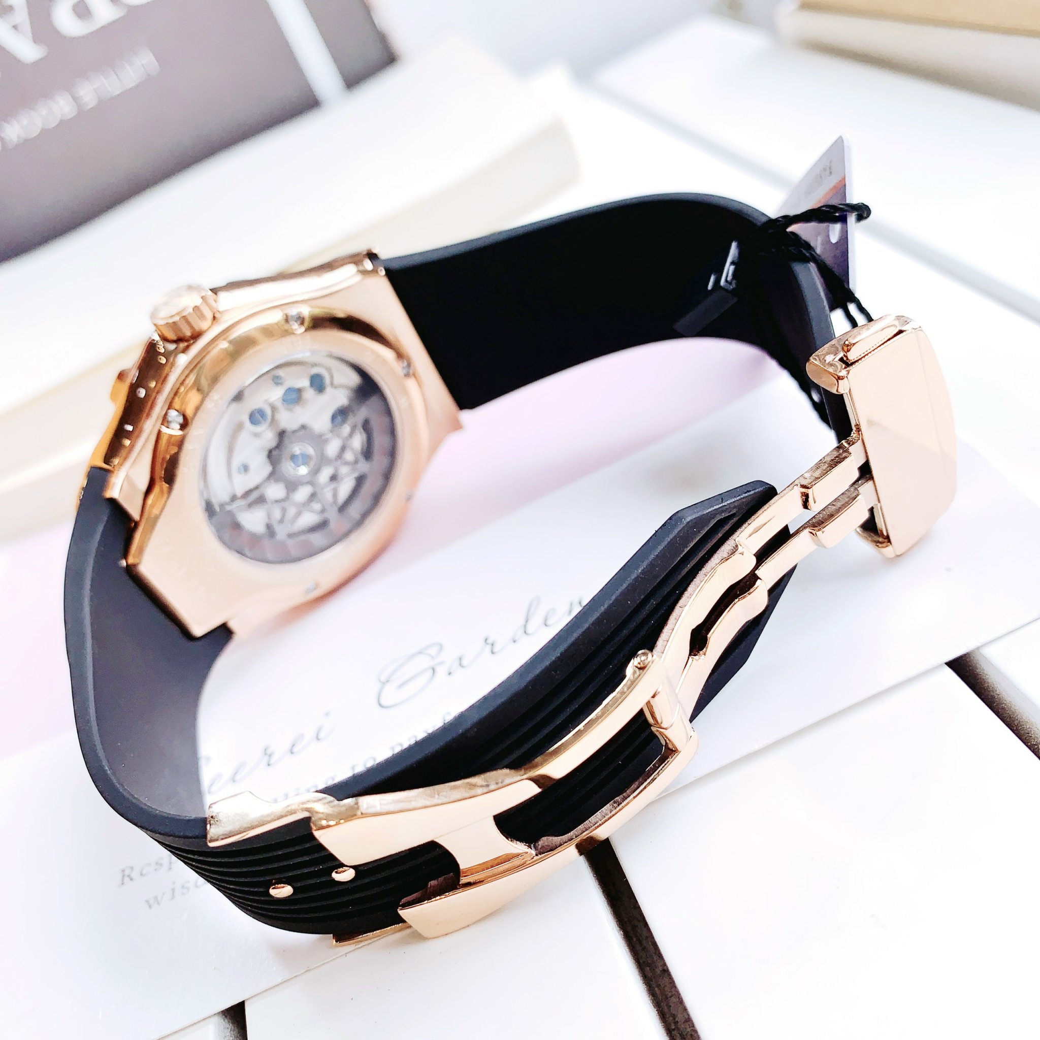 Đồng Hồ Hanboro Tourbillon |Rose Gold |Nam Giới |Dây Cao Su |Máy Lộ Cơ (Automatic) |Size 42x52mm |Donghogiatot.vn