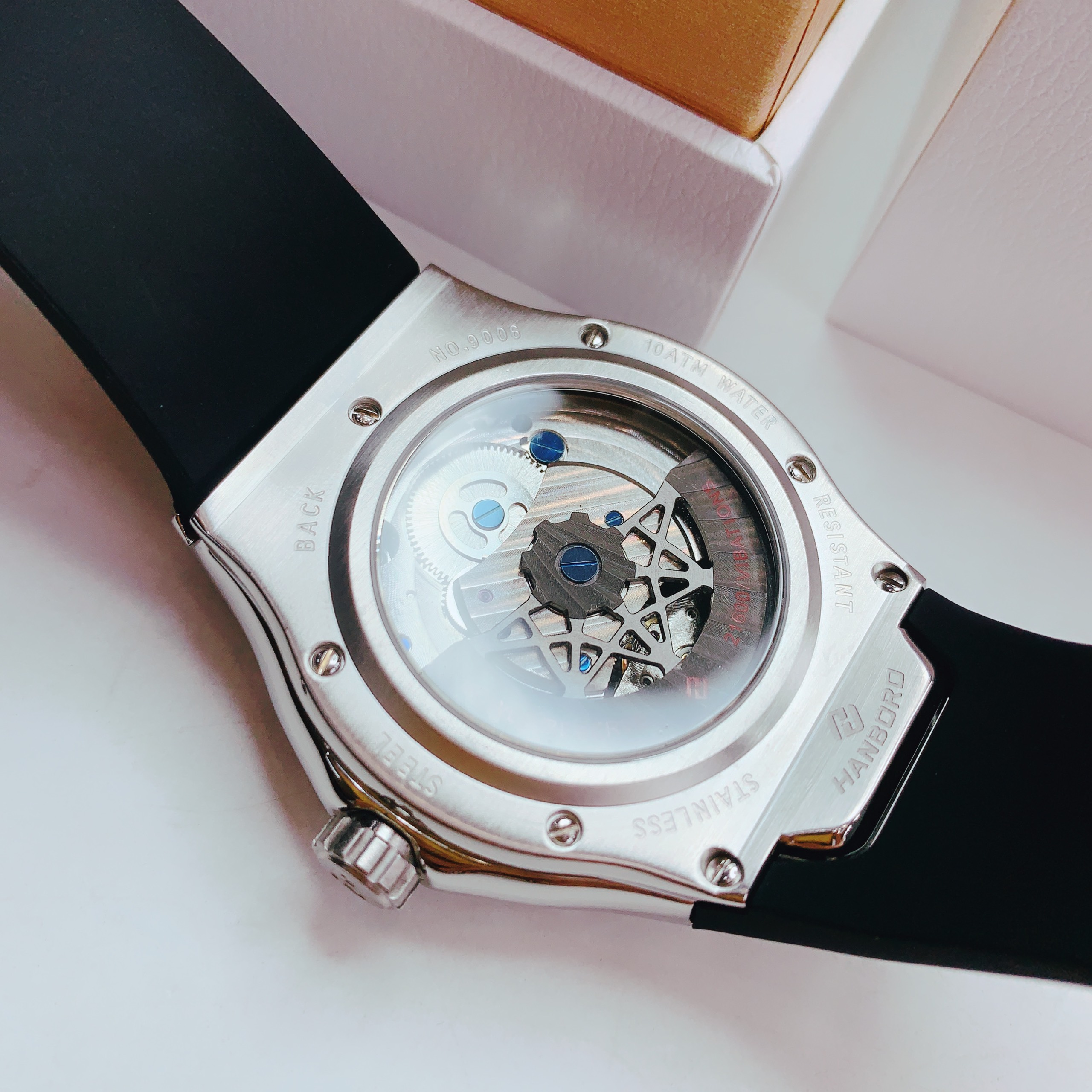 Đồng Hồ Hanboro Tourbillon |Trắng Silver |Nam Giới |Dây Cao Su |Máy Cơ (Automatic) |Size 42x52mm |Donghogiatot.vn