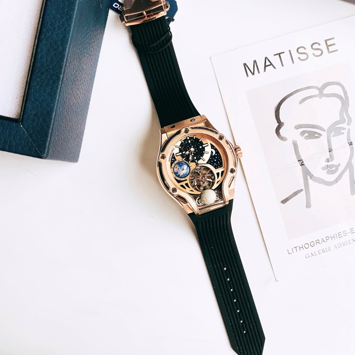 Đồng Hồ Hanboro Hublot Tourbillon |Rose Gold |Nam Giới |Dây Cao Su |Máy Cơ (Tự Động) |Size 42x52mm |Donghogiatot.vn