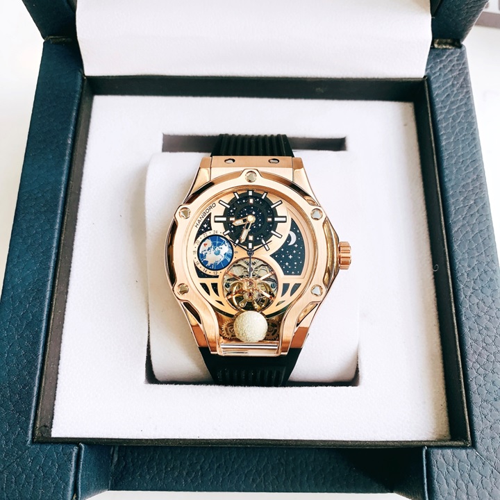 Đồng Hồ Hanboro Hublot Tourbillon |Rose Gold |Nam Giới |Dây Cao Su |Máy Cơ (Tự Động) |Size 42x52mm |Donghogiatot.vn