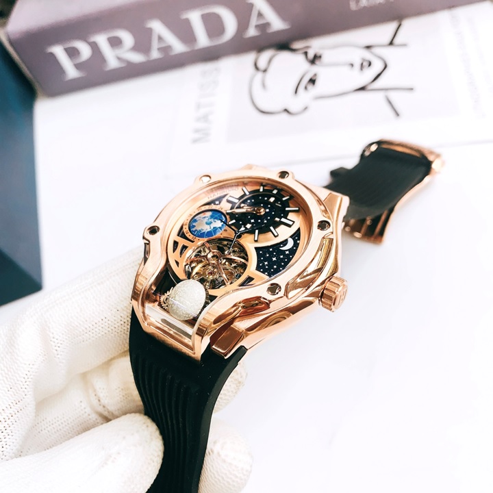 Đồng Hồ Hanboro Hublot Tourbillon |Rose Gold |Nam Giới |Dây Cao Su |Máy Cơ (Tự Động) |Size 42x52mm |Donghogiatot.vn