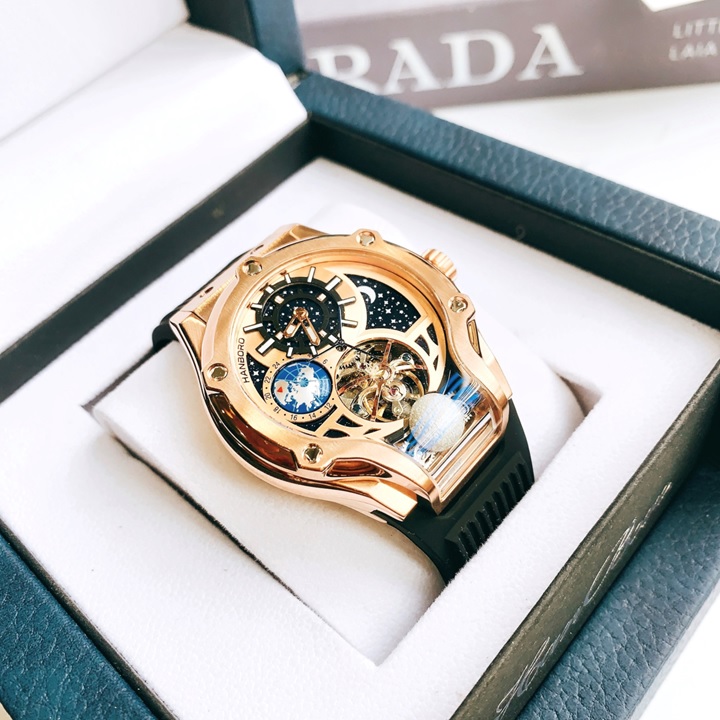 Đồng Hồ Hanboro Hublot Tourbillon |Rose Gold |Nam Giới |Dây Cao Su |Máy Cơ (Tự Động) |Size 42x52mm |Donghogiatot.vn