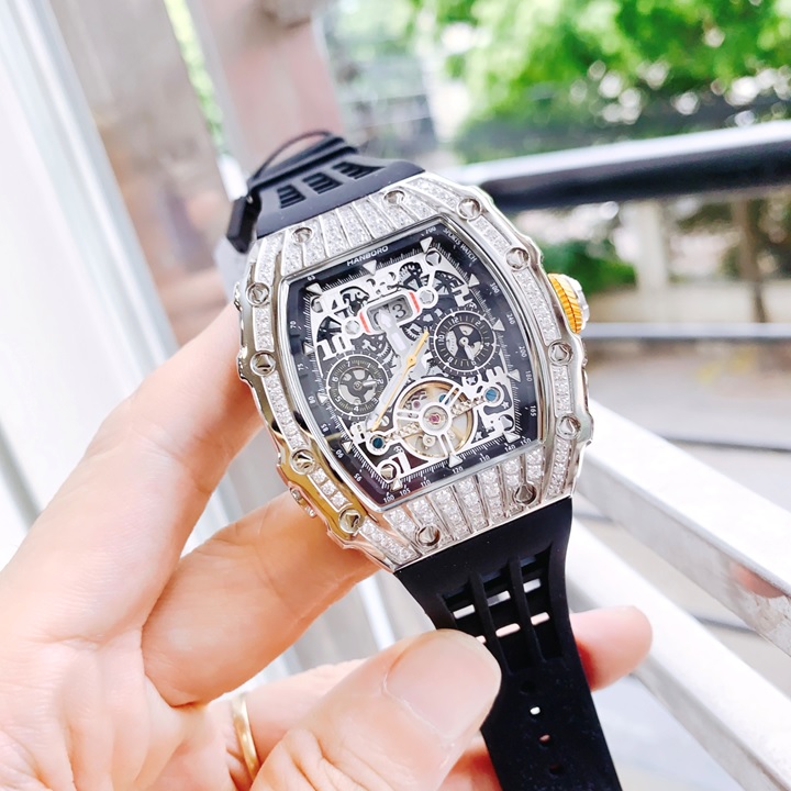 Đồng Hồ Hanboro Richard Mille |Nam Giới |Mặt Oval |Silver Trắng |Máy Cơ (Automatic) |Size 40x50mm |Donghogiatot.vn