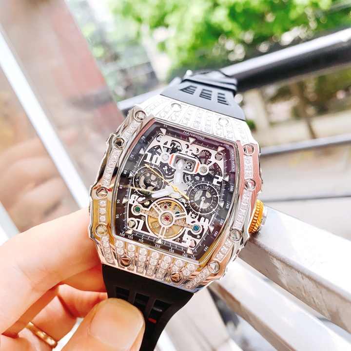 Đồng Hồ Hanboro Richard Mille |Nam Giới |Mặt Oval |Silver Trắng |Máy Cơ (Automatic) |Size 40x50mm |Donghogiatot.vn