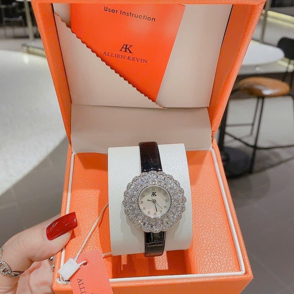 Đồng Hồ Allien Kevin Bông Hoa Pha Lê |Trắng Silver |Nữ Giới |Dây Da |Máy Pin (Quartz) |Donghogiatot.vn