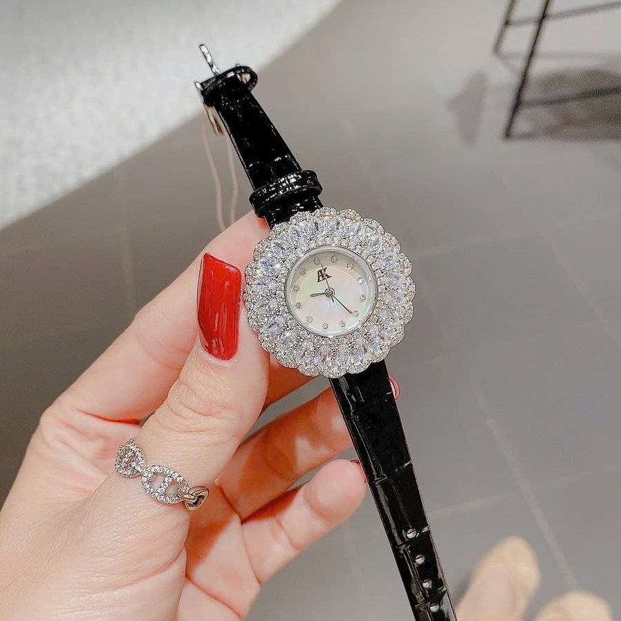 Đồng Hồ Allien Kevin Bông Hoa Pha Lê |Trắng Silver |Nữ Giới |Dây Da |Máy Pin (Quartz) |Donghogiatot.vn
