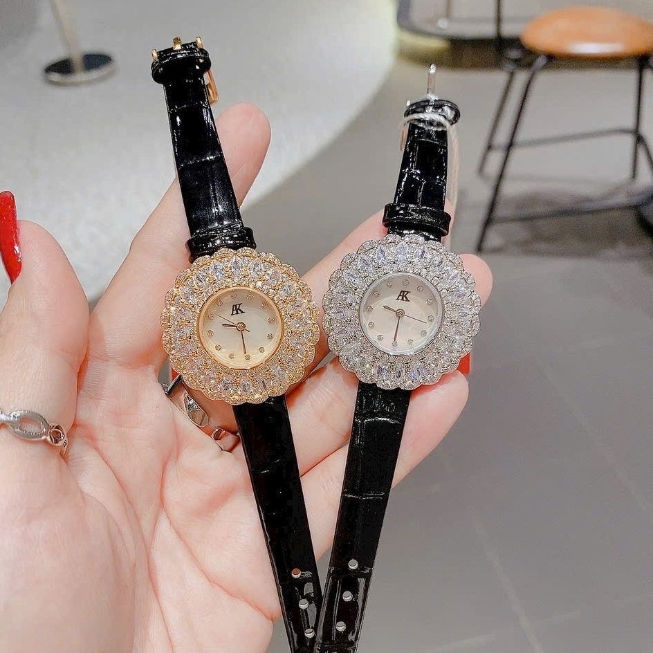 Đồng Hồ Allien Kevin Bông Hoa Pha Lê |Trắng Silver |Nữ Giới |Dây Da |Máy Pin (Quartz) |Donghogiatot.vn