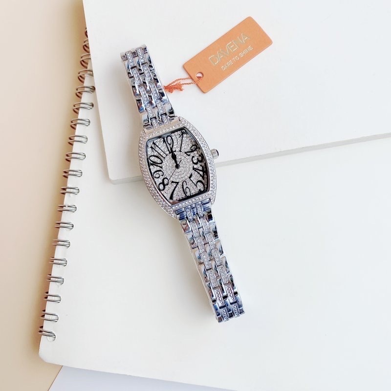 Đồng hồ Davena Mặt Oval |Nữ Giới |Mặt Đính Full Đá Trắng Silver |Máy Pin (Quartz) |Size 32x36mm |Donghogiatot.vn