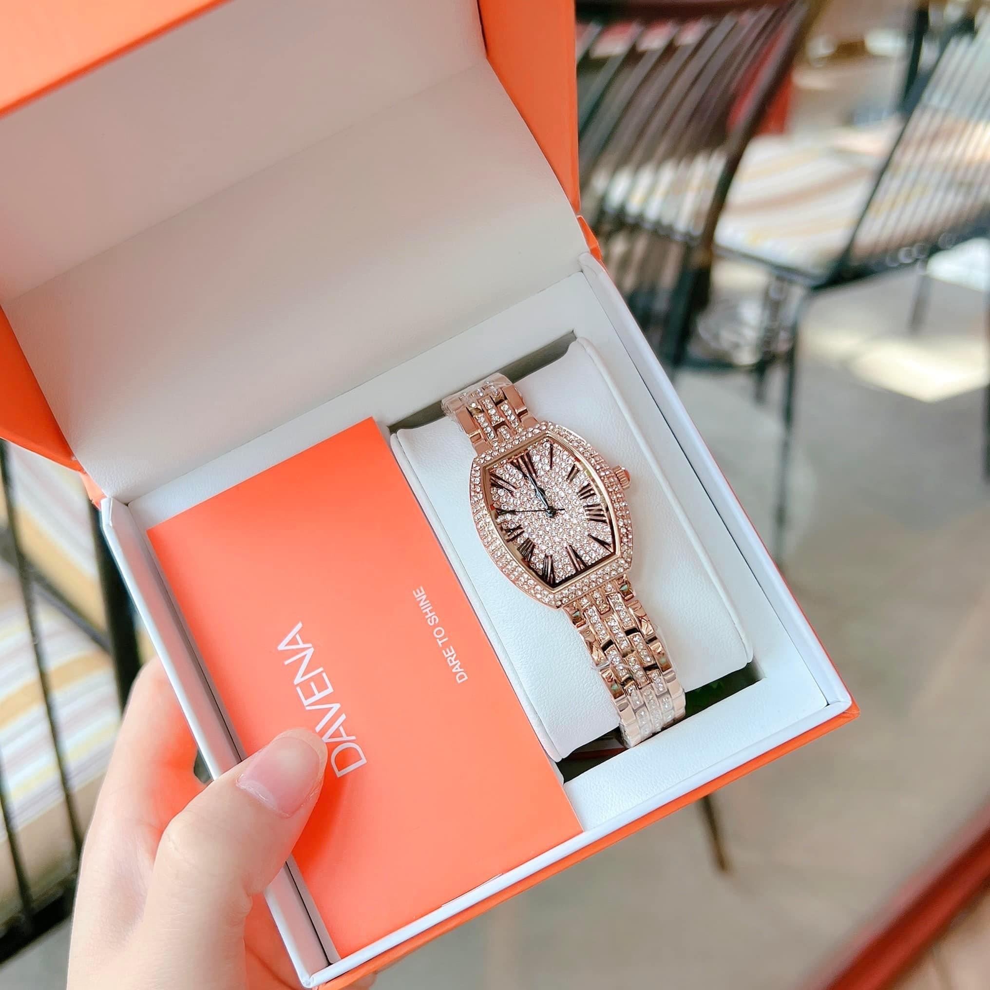 Đồng Hồ Davena Mặt Số La Mã |Nữ Giới |Full Đá Rose Gold |Dây Kim Loại |Máy Pin (Quartz) |Size 30mm |donghogiatot.vn