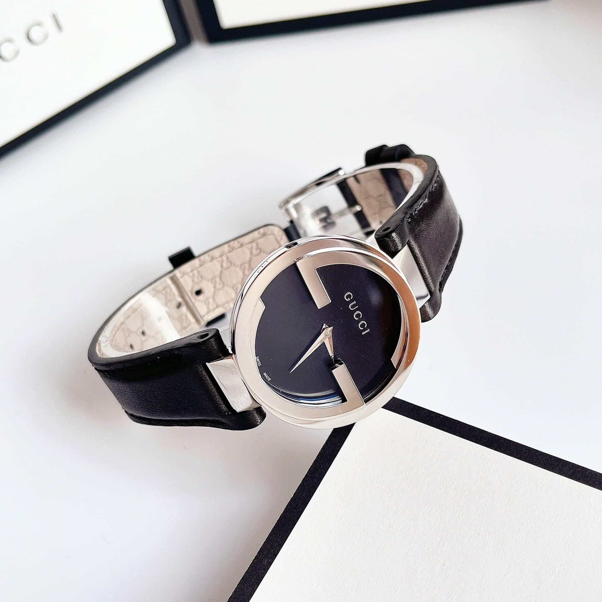Đồng Hồ Gucci Interlocking |Nữ Giới |Mặt Tròn |Mặt Đen |Dây Da Đen |Máy Pin (Quartz) |Donghogiatot.vn