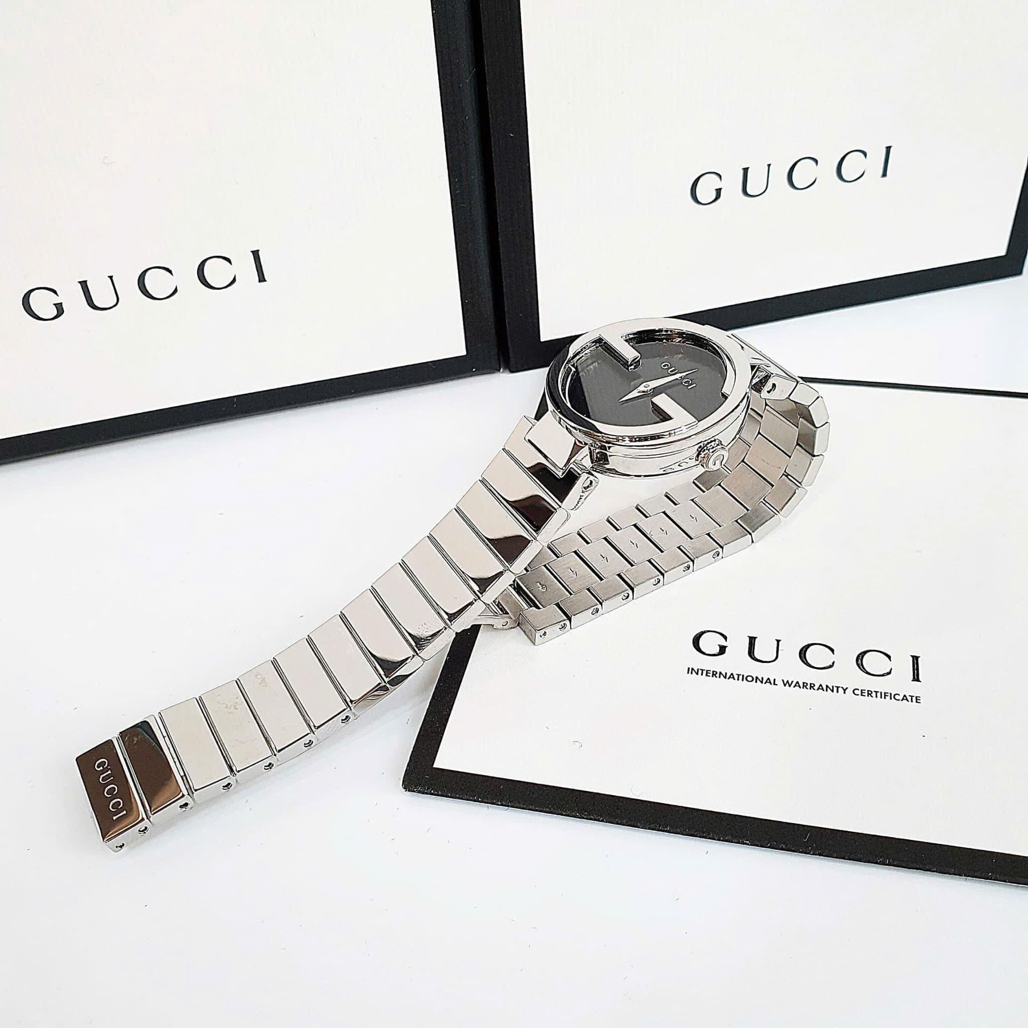 Đồng Hồ Gucci Interlocking |Nữ Giới |Mặt Đen |Dây Kim Loại Silver |Máy Pin (Quartz) |Size 29mm |donghogiatot.vn