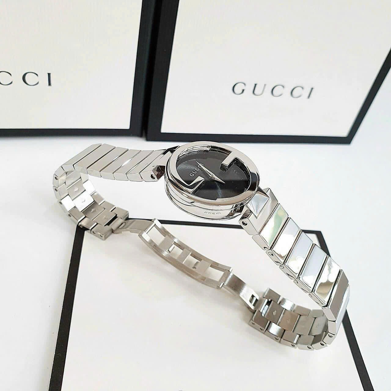 Đồng Hồ Gucci Interlocking |Nữ Giới |Mặt Đen |Dây Kim Loại Silver |Máy Pin (Quartz) |Size 29mm |donghogiatot.vn