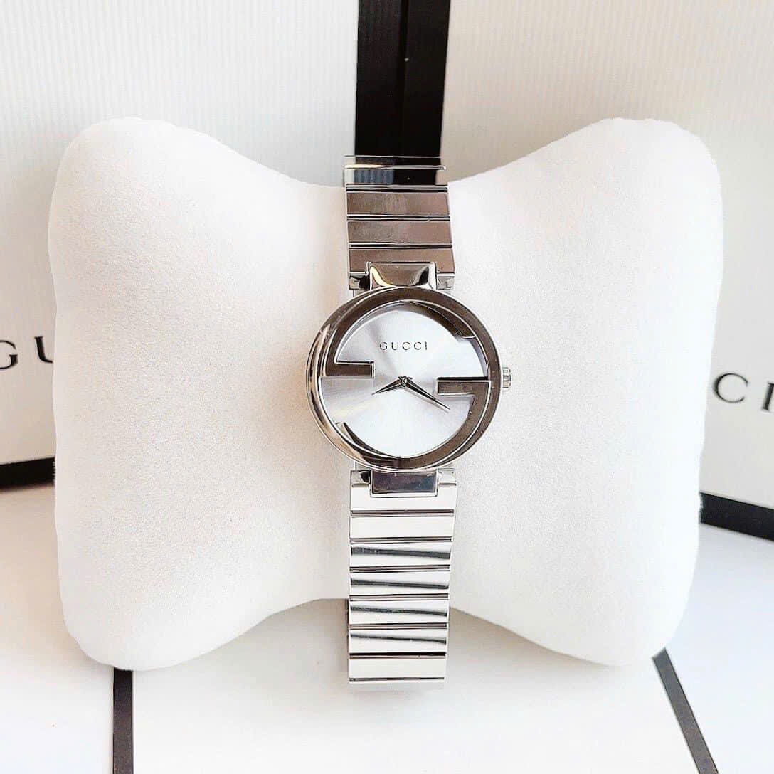Đồng Hồ Gucci Interlocking |Nữ Giới |Mặt Trắng |Dây Kim Loại Silver |Máy Pin (Quartz) |Size 29mm |donghogiatot.vn