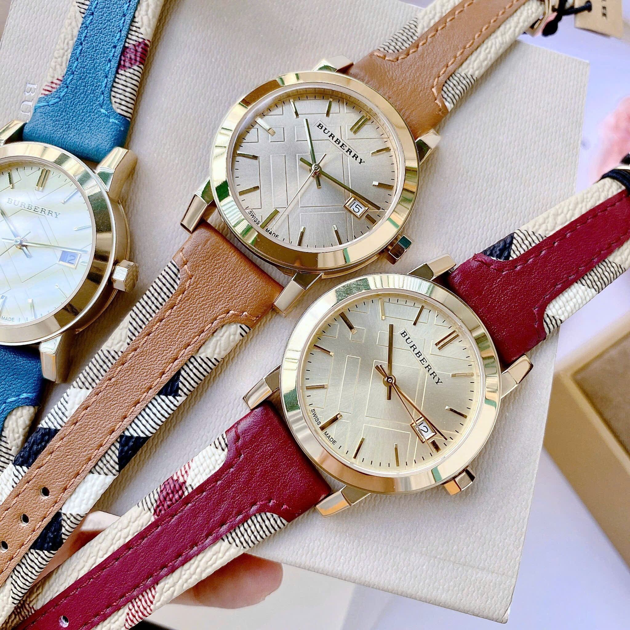 Đồng Hồ Burberry The City Haymarket |Nữ Giới |Vàng Gold |Dây Da Đỏ |Máy Pin (Quartz) |Size 34mm |donghogiatot.vn