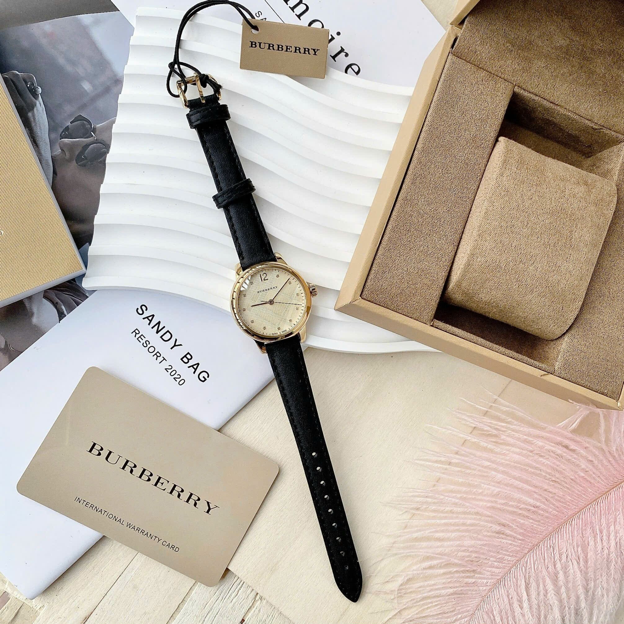 Đồng Hồ Burberry The Classic Round |Nữ Giới |Vàng Gold |Dây Da Đen |Máy Pin (Quartz) |Size 32mm |donghogiatot.vn