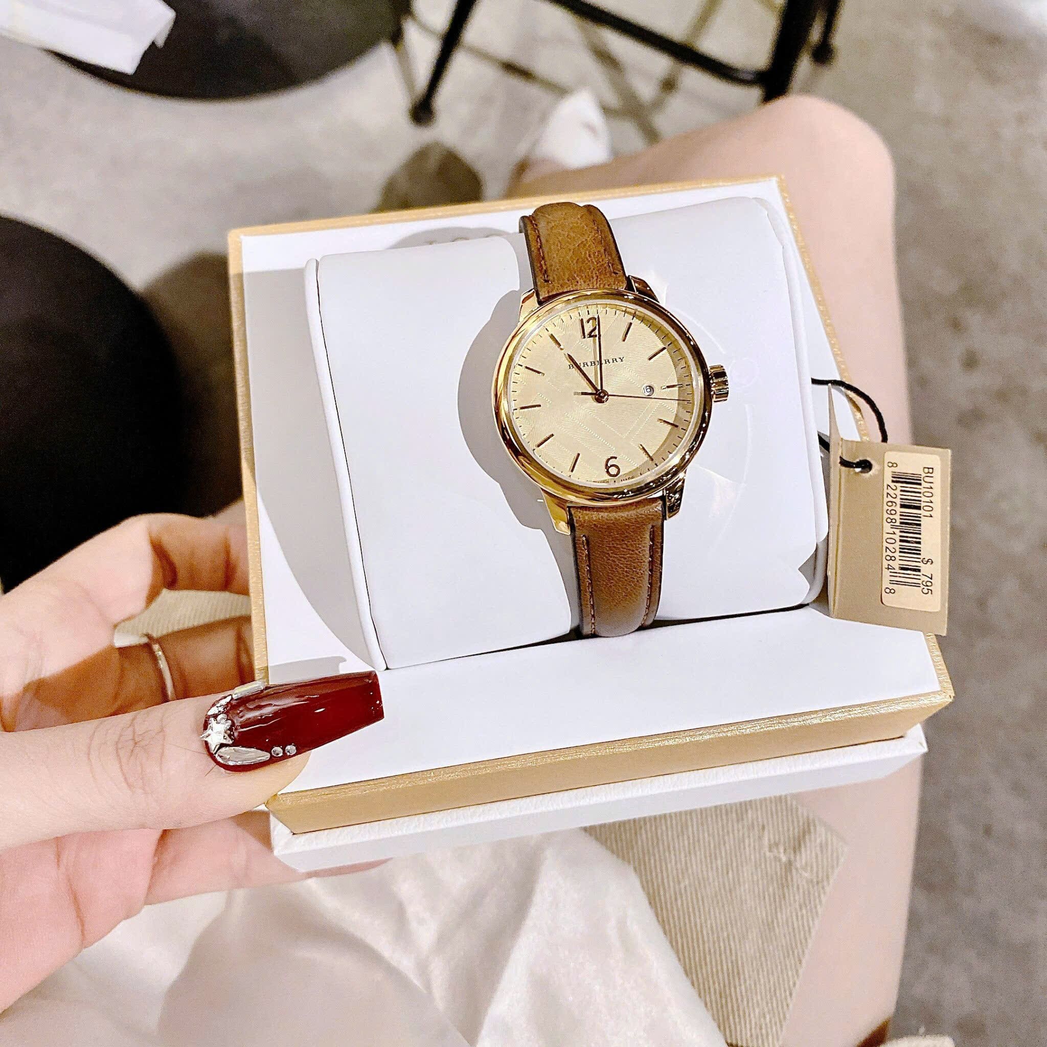 Đồng Hồ Burberry The Classic Round |Nữ Giới |Vàng Gold |Dây Da Nâu |Máy Pin (Quartz) |Size 32mm |donghogiatot.vn