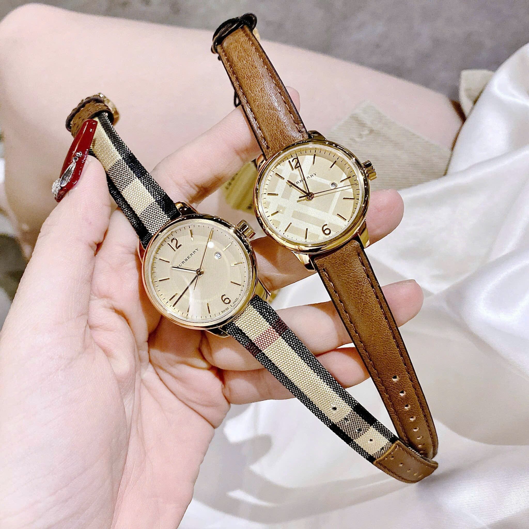 Đồng Hồ Burberry The Classic Round |Nữ Giới |Vàng Gold |Dây Vải Bọc Da Nâu |Máy Pin (Quartz) |Size 32mm |donghogiatot.vn