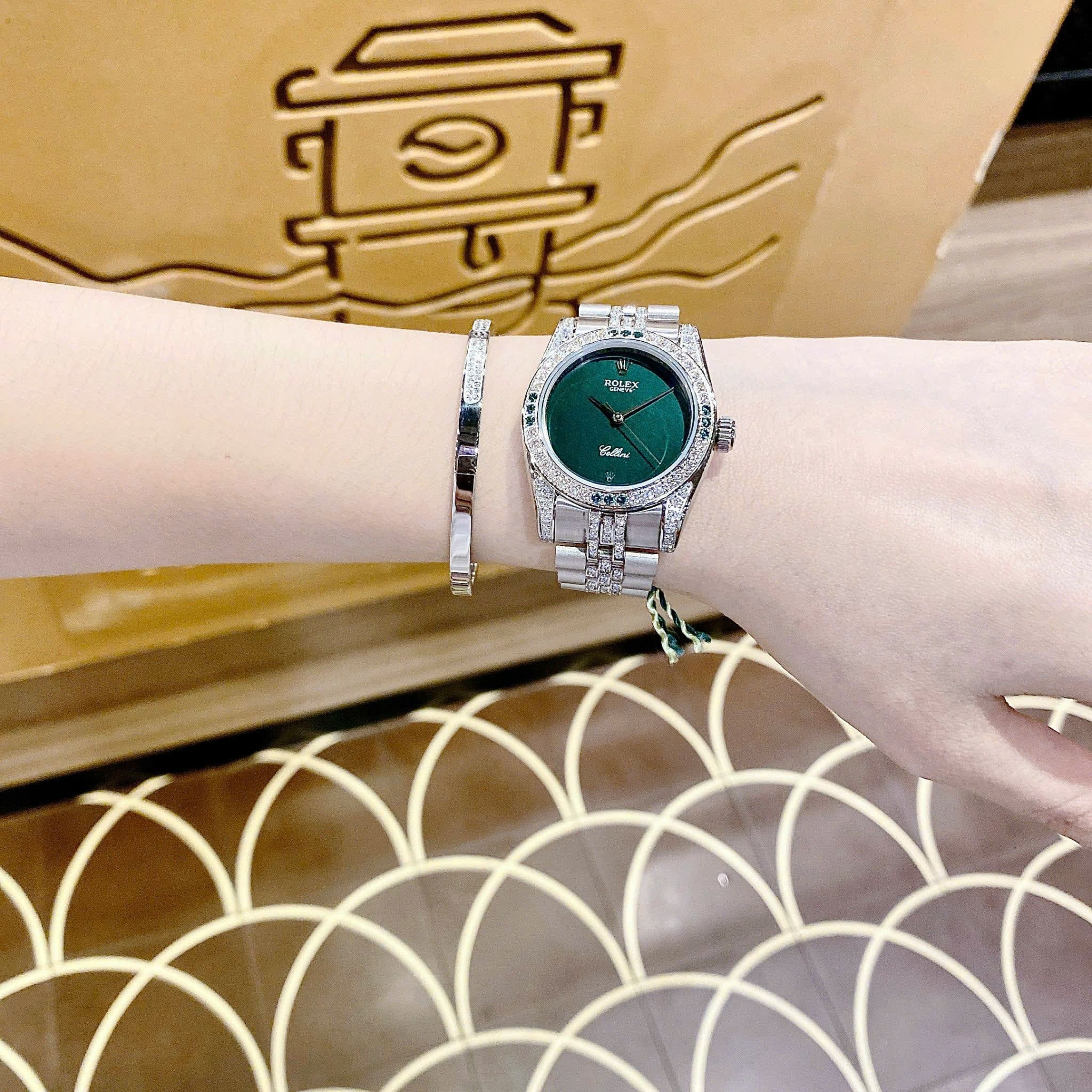 Đồng Hồ Rolex Cellini |Nữ Giới |Mặt Tròn Xanh Lá |Đính Đá |Dây Kim Loại |Máy Pin (Máy Quartz) |Size 34mm |donghogiatot.vn