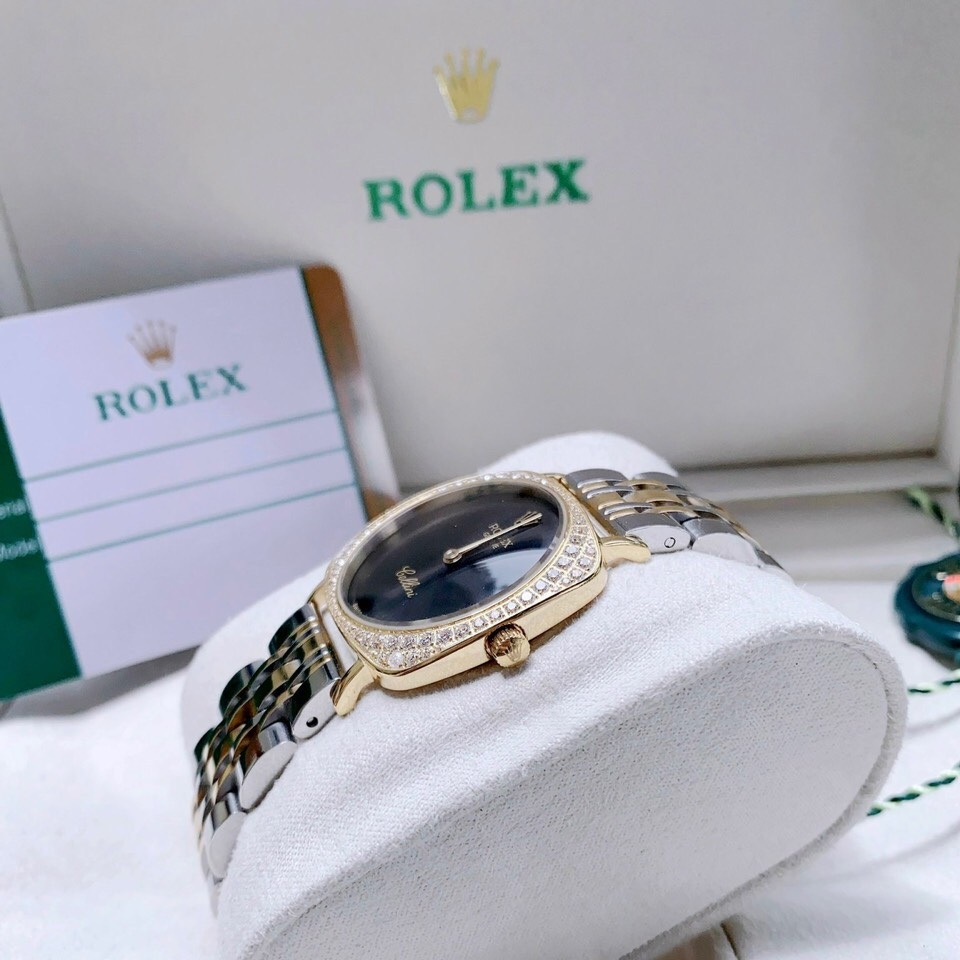 Đồng Hồ Rolex Cellini |Nữ Giới |Mặt Vuông Đen |Dây Kim Loại Demi Vàng |Máy Pin (Máy Quartz) |Size 33mm |donghogiatot.vn