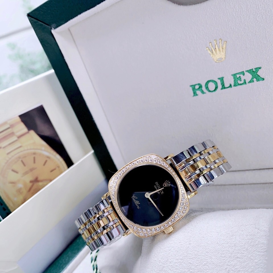 Đồng Hồ Rolex Cellini |Nữ Giới |Mặt Vuông Đen |Dây Kim Loại Demi Vàng |Máy Pin (Máy Quartz) |Size 33mm |donghogiatot.vn
