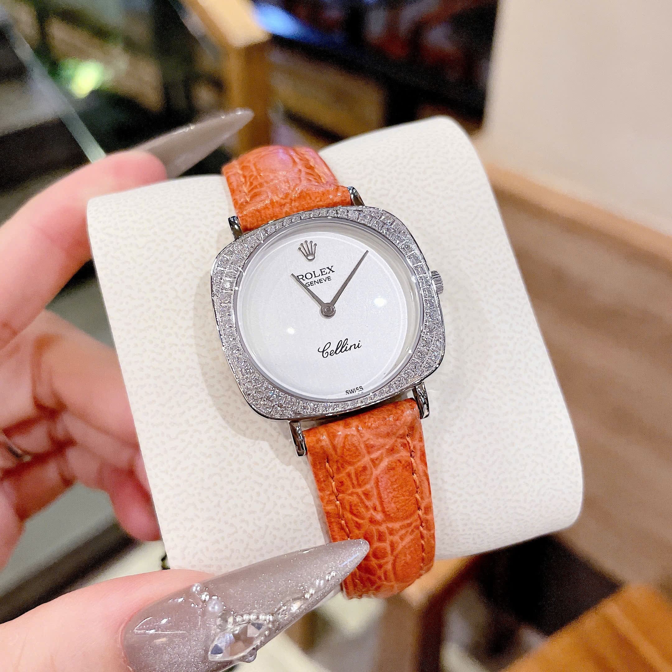 Đồng Hồ Rolex Cellini |Nữ Giới |Mặt Vuông |Đính Đá |Dây Da Cam |Máy Pin (Máy Quartz) |Size 33mm |donghogiatot.vn