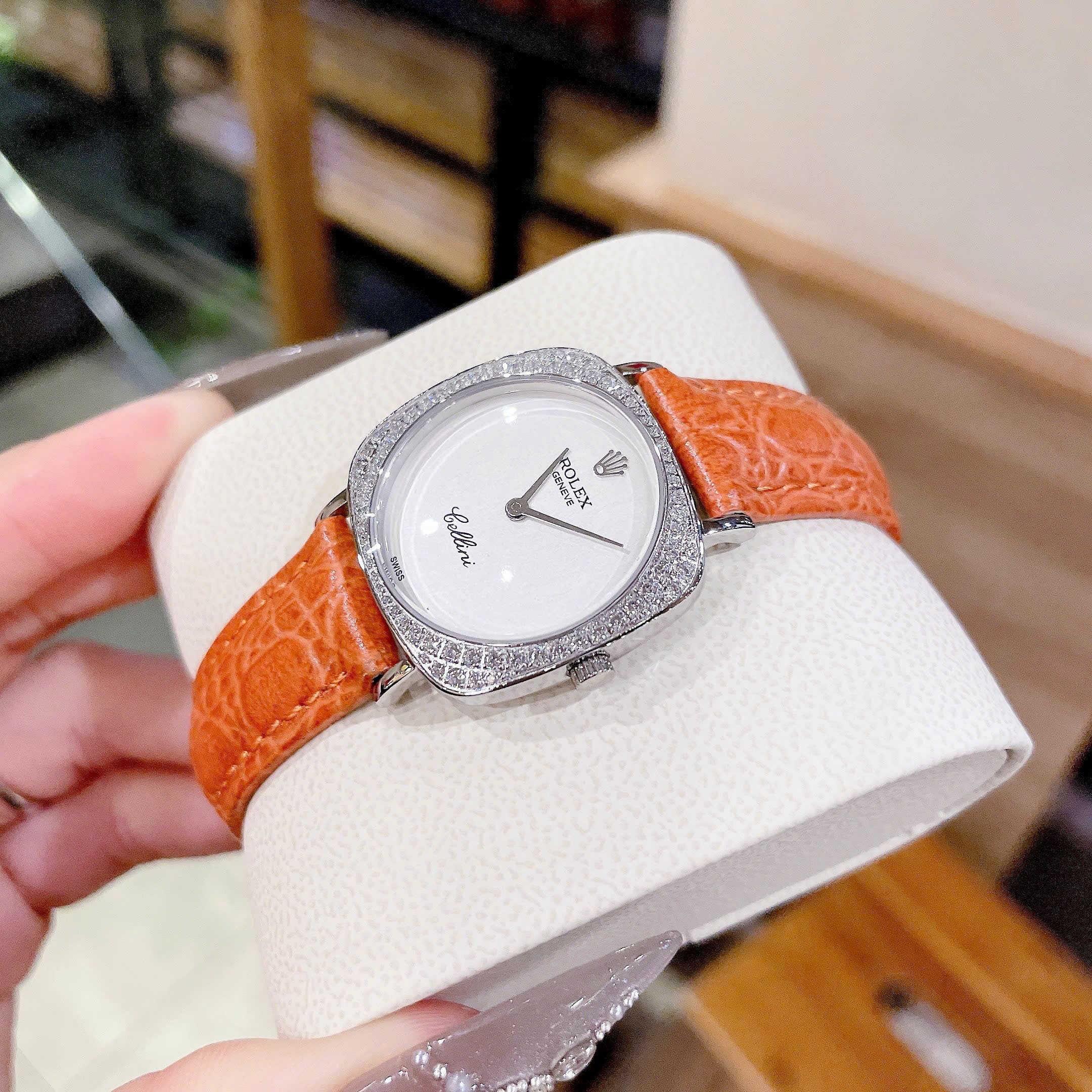 Đồng Hồ Rolex Cellini |Nữ Giới |Mặt Vuông |Đính Đá |Dây Da Cam |Máy Pin (Máy Quartz) |Size 33mm |donghogiatot.vn