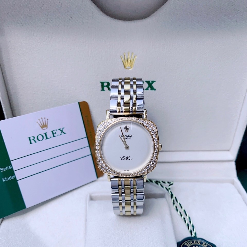 Đồng Hồ Rolex Cellini |Nữ Giới |Mặt Vuông Trắng |Dây Kim Loại Demi Vàng |Máy Pin (Máy Quartz) |Size 33mm |donghogiatot.vn