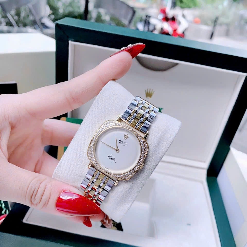 Đồng Hồ Rolex Cellini |Nữ Giới |Mặt Vuông Trắng |Dây Kim Loại Demi Vàng |Máy Pin (Máy Quartz) |Size 33mm |donghogiatot.vn